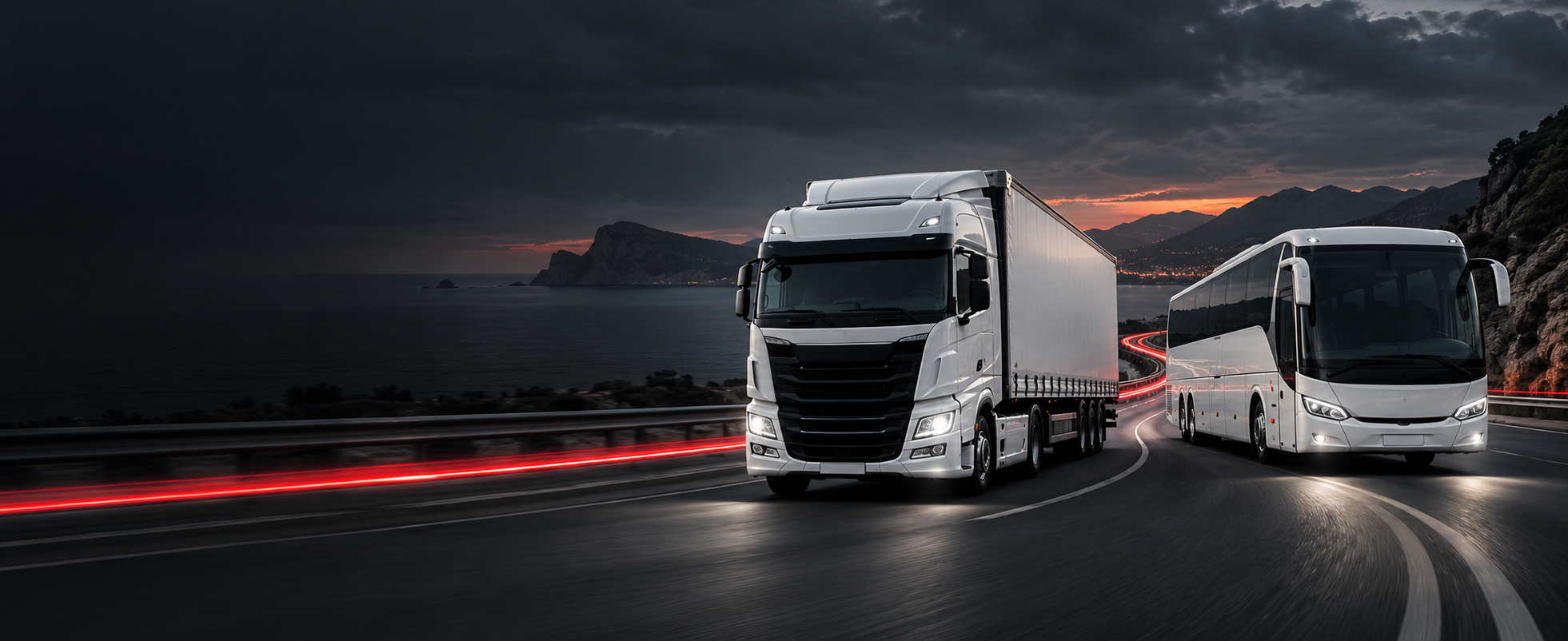 Camion e autobus sulla strada per la formazione professionale